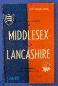 1952 County Champs Final Rugby Programme: Middlesex v Lancashire at Twickers, Programme