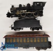 G' Gauge Garden Gauge Bachmann American Locomotive in black with Tender and coach all in need of