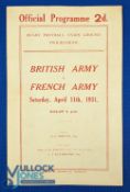 1931 British Army v French Army Rugby Programme: AL Novis skippering the Army XV, Twickers. VG