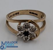 9ct Gold Diamond & Saphire Ring marked 375 having six-pointed star with diamonds and a central