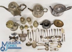 Silver Plated Selection, to consist of teapots, cruet set, cutlery, tankards, sugar shakers (box)