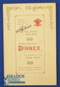 1934 Rugby Dinner Menu, Wales v Ireland, autographed: Lovely 4pp cream Swansea card, autographed