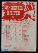 1945/46 Manchester Utd v Burnley War League North match programme 1st December 1945, single sheet,