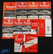Selection of Arsenal home match programmes 1952/53 Hibernian (charity), 1957/58 Eintracht