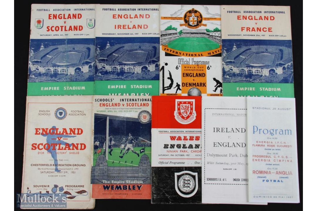 Selection of various international match programmes with Duncan: to include 1951 England boys v