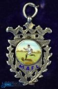 Football medal: 1908 Silver/enamel Manchester Amateur football league award, to the obverse the