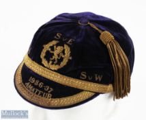 1936-37 Scotland International Football Cap the dark blue cap with Rampant Lion emblem and inscribed