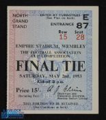 Ticket: 1953 FAC final (Matthew's final) match ticket. G