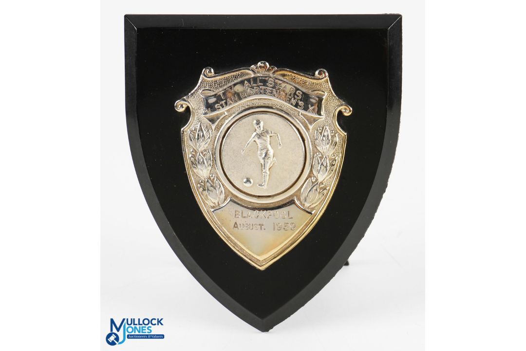 1959 Blackpool Stan Mortensen's XI v TV all Stars - football shield/trophy, a small shield 10cm
