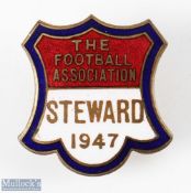 1938 The Football Association Steward Final Tie Enamel Badge, a buttonhole badge with makers mark on