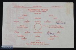 1945/1946 Manchester Utd v Rochdale Lancashire Cup match programme 5 September 1945; single sheet,