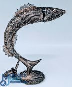 White Metal Filigree Fish Case, with jointed head, #14cm tall