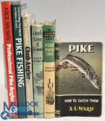 Six Fishing Books - all Hardback - Pike How to Catch Them 1954 A.L Ward, Pike Fishing 1961 Norman L.