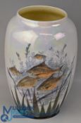 Royal Doulton China Vase decorated with Fish among Reeds, impressed marks for April 1926, pattern