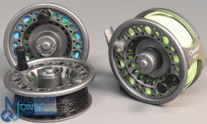 Snowbee Classic 5/6 fly reel and 2x spare spools in grey finish, with counter balance, rear drag