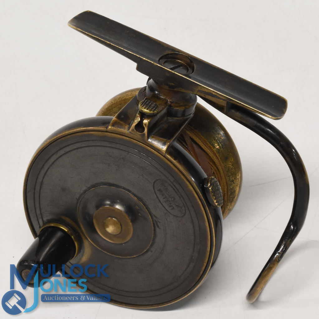 Mallochs Patent all brass side casting reel, size 2 5/8" with 2 1/8" reversable spool, horn - Image 4 of 4