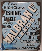 Original Walbran Ltd, Leeds enamel Advertising Sign 'For High Class Fishing Tackle of Every Kind'