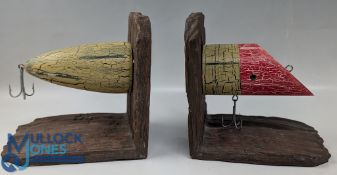 Fishing Tackle Kynock Killer Bookends, modern resin and wood, unusual bookend, display well