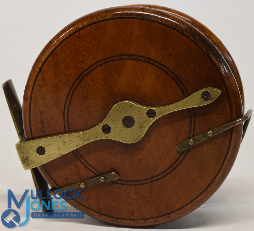 Rare D Slater Maker, Newark 4 ½" mahogany/brass spine back reel, Slater oval logo alongside foot, - Image 2 of 2