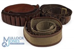 3 Leather/Canvas Shotgun Cartridge Belts, 20 and 12 bore - all size small, suit a female