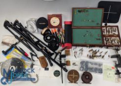 Fly Fishing Reels Vices Trout Flies and assorted fishing tackle, with noted items to inc 2 wooden