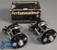 ABU Garcia Ambassadeur multiplying reels (2) features a6000C foot stamped 730802 c/w maker's card