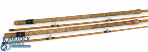 Pair of 10ft 2pc hollow glass light carp/tench rods hand built by Michael Heylin OBE with red