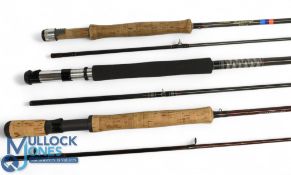 3x Various Carbon Fly rods incl Hardy Richard Walker Farnborough 9ft 2pc carbon fly rod, line 7/8,