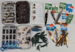 2x R Wheatley Slimalloy Fly Boxes with a selection of Trout flies, plus a collection Toby lure Wye