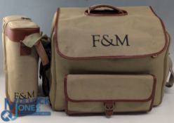 Fortnum & Mason 4 Person Shoulder Insulated Rucksack Picnic Set canvas and leather trim bottle