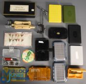 Assorted Flies and Accessories - features a Hardy black japanned fly tin with hinged lid
