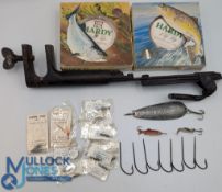 Fishing Tackle, to include a heavy fly-tying vice with table clamp- looking scratch made, Hardy