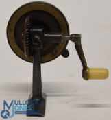 Unnamed Spinet pattern reel, perhaps pre full production model, LHW, working pigtail bail, brass