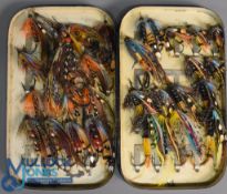 Collection of 30x Antique Gut-Eyes salmon flies with hook sizes up to 2 ½