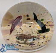 John Deacons Scotland Fish Paperweight: 3 fish swimming around an anchor on the seabed, #8cm