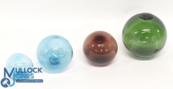 4x Antique Glass Fishing floats / buoys – all sealed, appear in red, green and blue, various