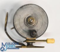 Mallock Erskine Patent side cast fishing reel, multiplier action with patent lock lever