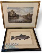 2x Fishing Prints: Wendy Reeves (1945), signed limited edition print 367/850, and Salmo Par Lax -