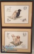 Pair of Nigel Hemming Hunting Dog Prints, of Golden Retriever and Labrador - framed and mounted
