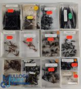 14x Boxes of Assorted Fishing Flies and Tubes - retail old shop stock of Pennell Flies, black and