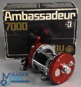 Abu Ambassadeur 7000 multiplier reel foot stamped 800401, three screw end plate, star drag, as new