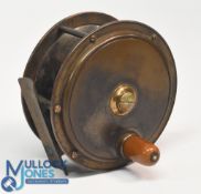 Unnamed Allcocks Summit brass and ebonite fishing reel, horn handle, constant check, good finish