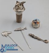 Silver Fishing Collectables: 2 James Suddady oil picks - Zander and Barbel, a sterling cruet