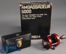 Abu Ambassadeur 5000B multiplier reel foot stamped 740102 three screw end plate, level wind,