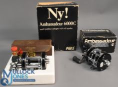 ABU Garcia Ambassadeur multiplying reels (2) includes 6000C model foot stamped 047100 c/w oil