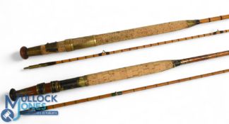 C Farlow & Co London 10t 6in 2pc split cane fly rod, polished wood reel seat, brass fittings,