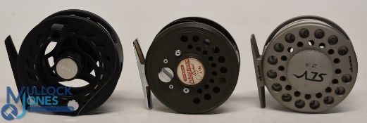 Greys GLA 4/5 large arbor trout fly reel, model 80, rear drag adjuster, sinking line and bag, an