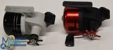 Abu-Matic 70 spinning reel, star drag, red housing, small dent to edge, and an Abu-Matic 80