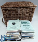 A vintage Fishing Basket/Seat with c100 Fishing Trader & Auction Catalogues - Some age related