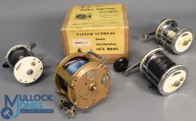 4x Various reels to incl' Grice & Young Tattler Supreme multiplier reel gold finish alloy, star